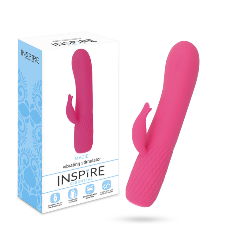 Vibratore wand rabbit flessibile ricaricabile con stimolatore clitoride 12 funzioni impermeabile silicone rosa 15cm inspire