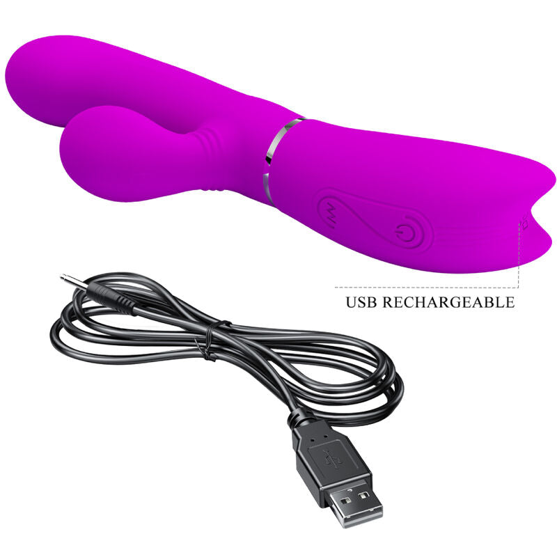 Vibratore stimolatore clitorideo in silicone viola ricaricabile USB con 12 vibrazioni e 4 modalità Pretty Love