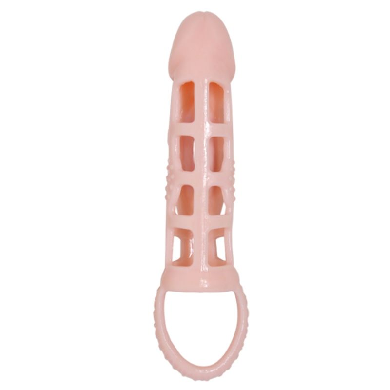 Guaina estensore pene vibrante con cinghia per testicoli 13.5 cm design realistico Baile For Him