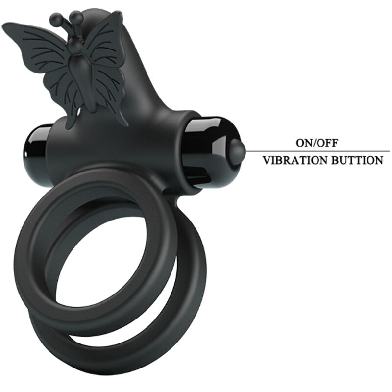 Anello fallico vibrante doppio con stimolatore nero in silicone 10 funzioni comfort ed elasticità Pretty Love Male