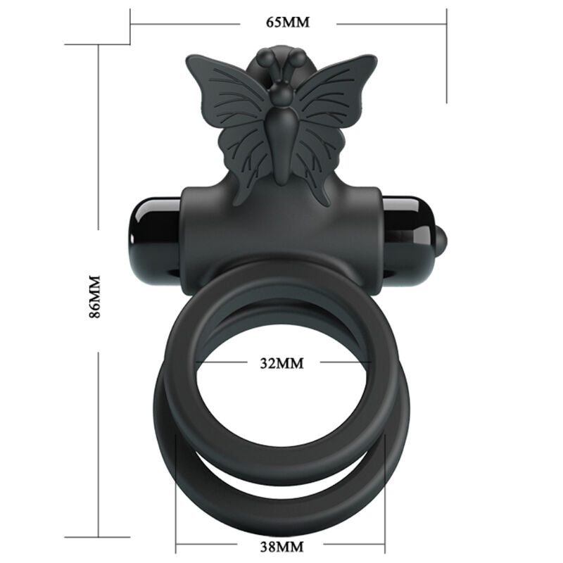 Anello fallico vibrante doppio con stimolatore nero in silicone 10 funzioni comfort ed elasticità Pretty Love Male