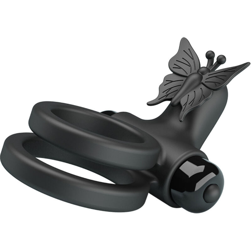 Anello fallico vibrante doppio con stimolatore nero in silicone 10 funzioni comfort ed elasticità Pretty Love Male