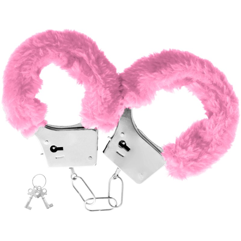 Manette in acciaio rivestite in peluche rosa bondage 