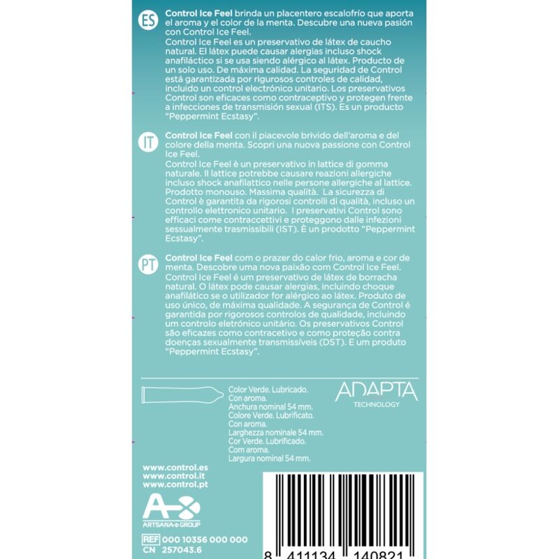 Preservativi effetto freddo extra lubrificati con aroma menta colore verde 10 unità Control Condoms