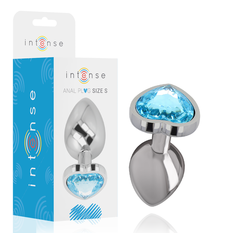 Plug anale in metallo con testa a cuore color diamante celeste S Intense