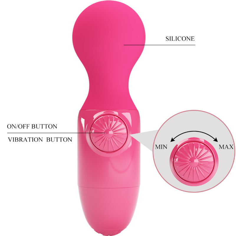 Vibratore mini wand massaggiatore personale magenta vibrante silicone impermeabile ricaricabile tramite USB Pretty Love