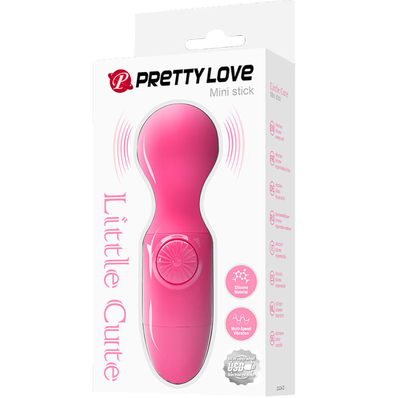 Vibratore mini wand massaggiatore personale magenta vibrante silicone impermeabile ricaricabile tramite USB Pretty Love