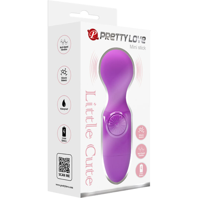 Vibratore stimolatore wand mini massaggiatore personale viola con potenti vibrazioni multiple in silicone impermeabile alimentato a batterie Pretty Love