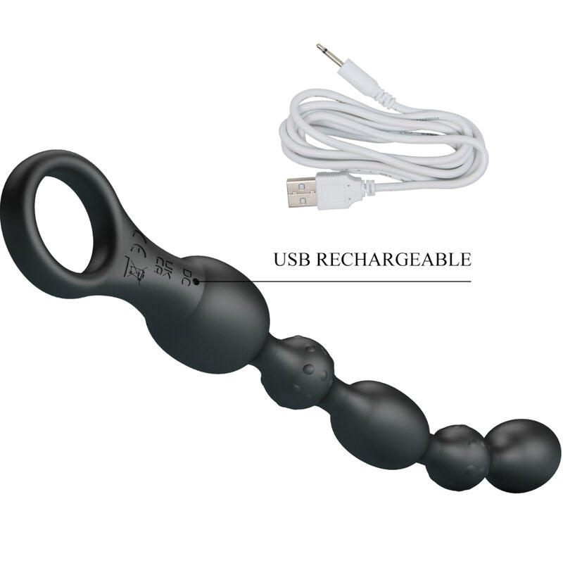 Vibratore anale con perline a 10 funzioni in silicone impermeabile nero ricaricabile USB Pretty Love