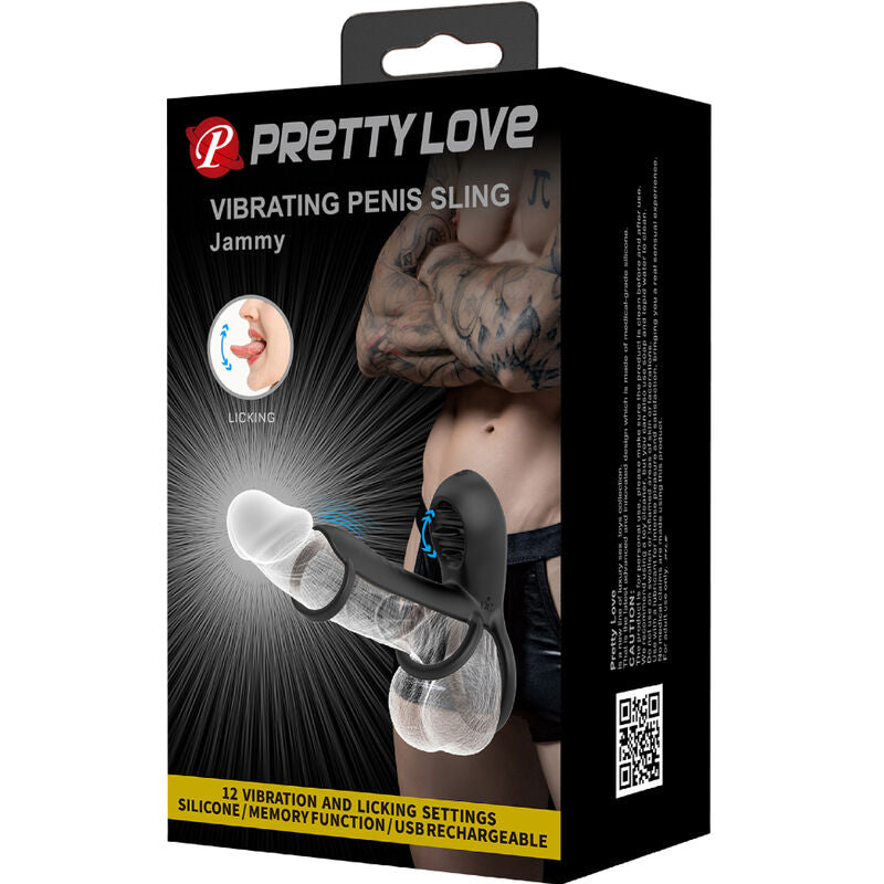 Pretty Love - Gaine Pénis Jammy 12 Vibrations avec Langue Silicone Rechargeable