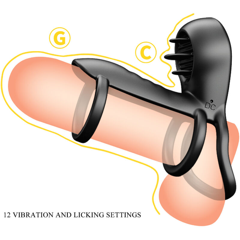 Pretty Love - Gaine Pénis Jammy 12 Vibrations avec Langue Silicone Rechargeable