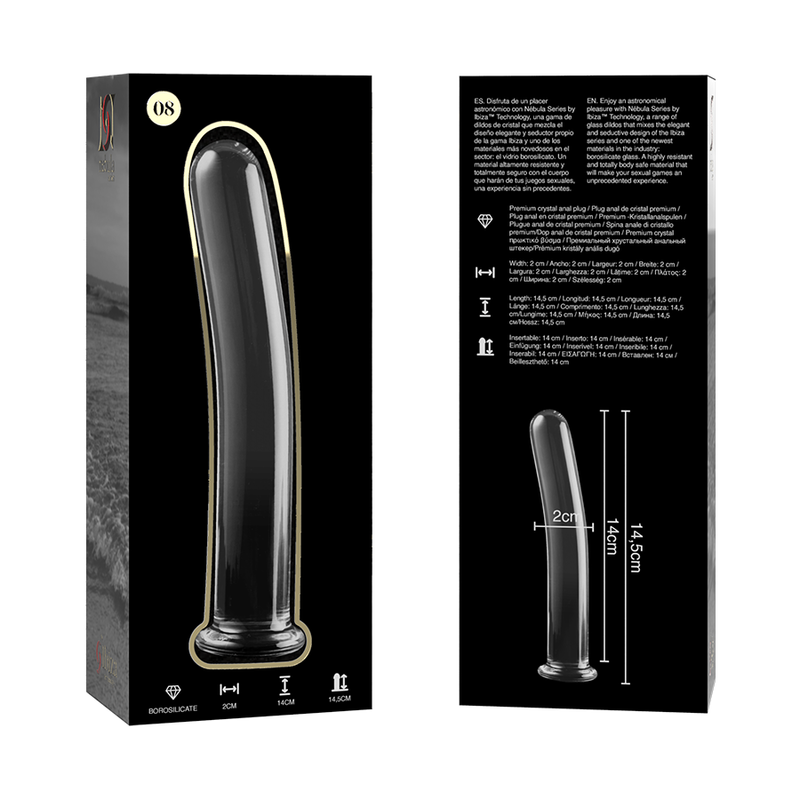 Dildo anale in vetro borosilicato trasparente 14.5 cm durevole elegante ipoallergenico Nebula Series By Ibiza