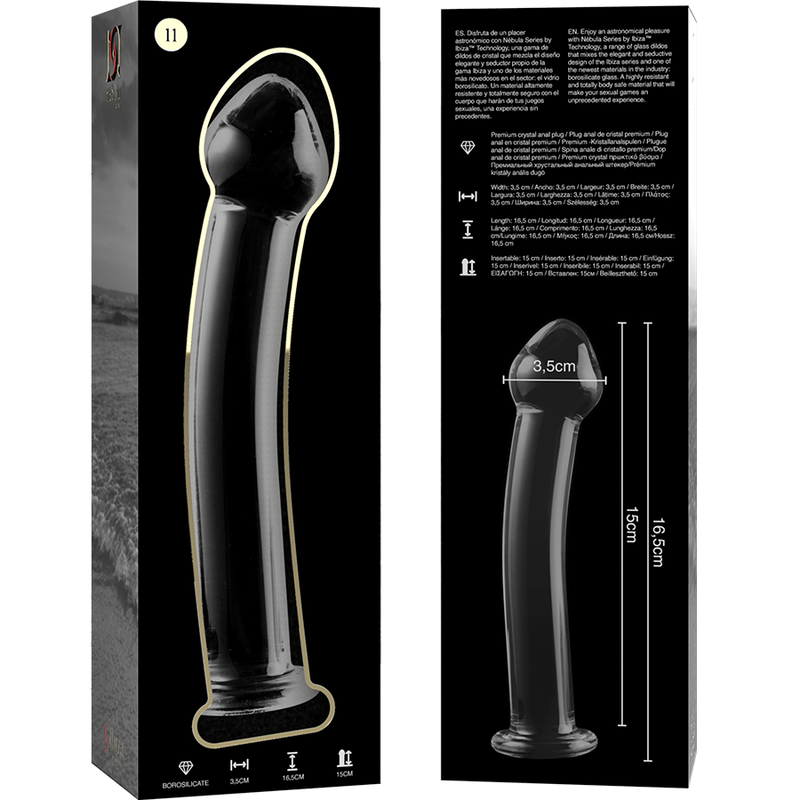 Dildo fallo in cristallo vetro borosilicato 16 cm con base Nebula Series By Ibiza