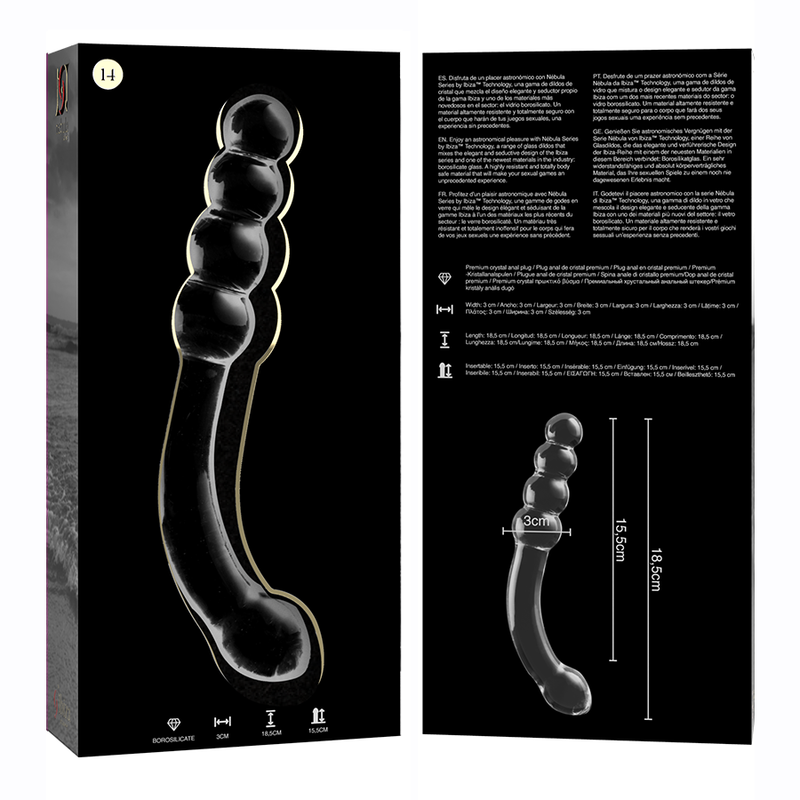 Dildo anale in vetro borosilicato trasparente 18.5 cm design elegante ipoallergenico Nebula Series By Ibiza
