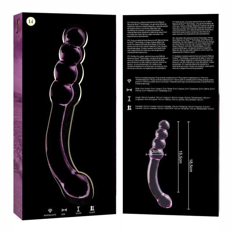 Dildo anale in vetro borosilicato trasparente 18.5 cm design elegante ipoallergenico Nebula Series By Ibiza