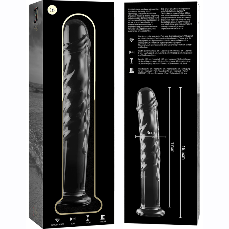Fallo dildo in cristallo vetro borosilicato resistente alle temperature design elegante 18.5 cm Nebula Series by Ibiza