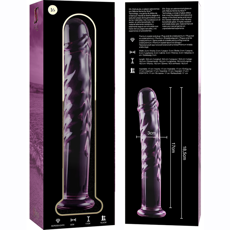 Fallo dildo in cristallo vetro borosilicato resistente alle temperature design elegante 18.5 cm Nebula Series by Ibiza