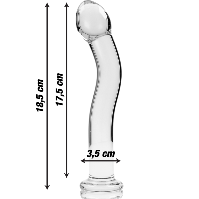 Dildo in cristallo vetro borosilicato trasparente 18.5 cm elegante resistente ipoallergenico con base ampia Nebula Series By Ibiza