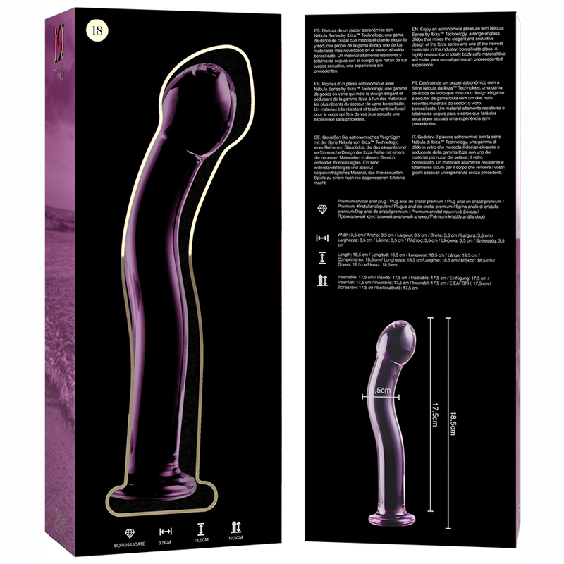 Dildo in cristallo vetro borosilicato trasparente 18.5 cm elegante resistente ipoallergenico con base ampia Nebula Series By Ibiza