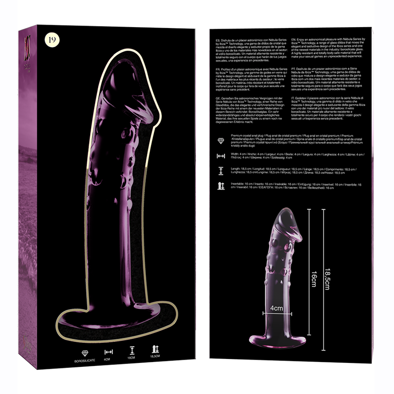 Dildo in cristallo vetro borosilicato trasparente design elegante 18.5 cm ipoallergenico e sicuro Nebula Series by Ibiza