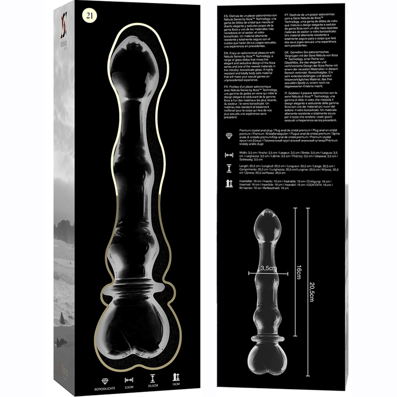 Dildo fallo in cristallo vetro borosilicato 20.5 cm design elegante ipoallergenico sicuro nebula series by ibiza