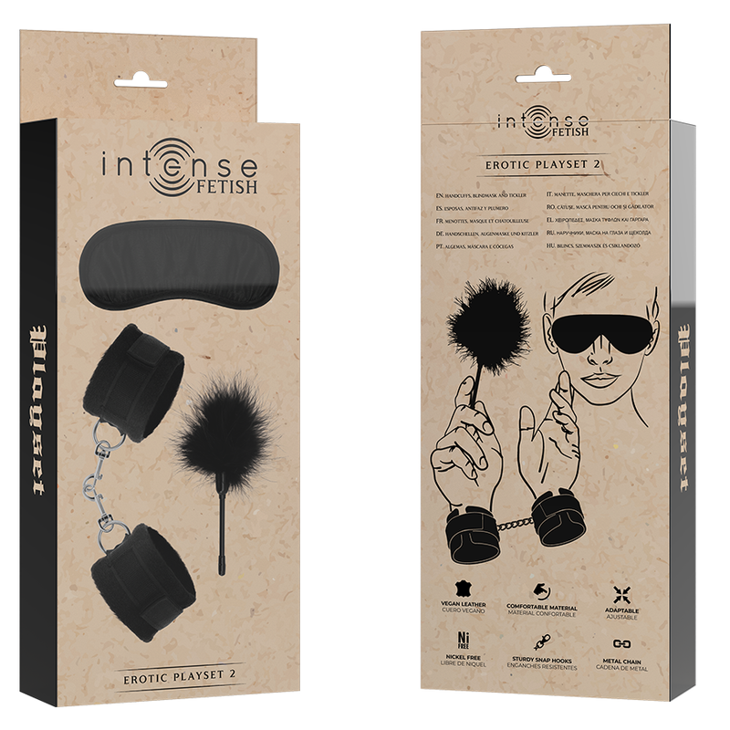 Coffret Bondange Intense avec Menottes Néoprène, Masque et Stimulateur de Chatouilles Fétiches Intenses