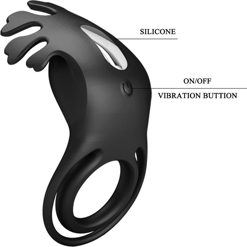 Anello fallico vibrante 7 funzioni ricaricabile in silicone nero PRETTY LOVE MALE per piacere e erezioni più solide