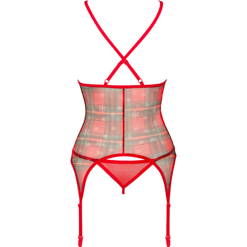 Corsetto natalizio con perizoma rosso pizzo e ciondolo oro regolabile tessuto elasticizzato sensuale Obsessive XMAS