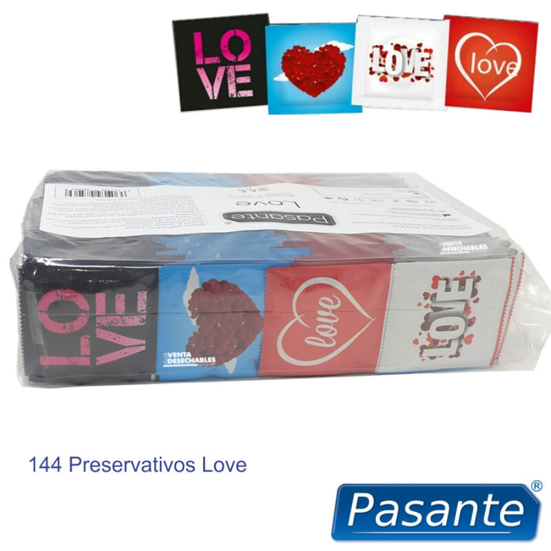 preservativi latex naturali 54mm con simboli amore love bag confezione 144 unità trasparente pasante