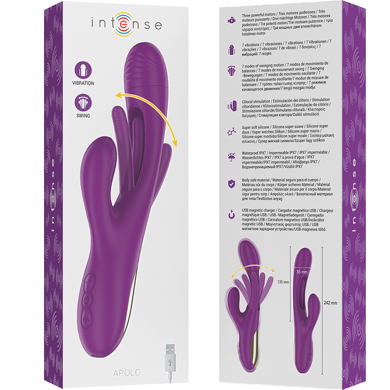 Vibratore multifunzione rabbit viola con lingua oscillante 7 vibrazioni impermeabile ricaricabile Intense Apolo