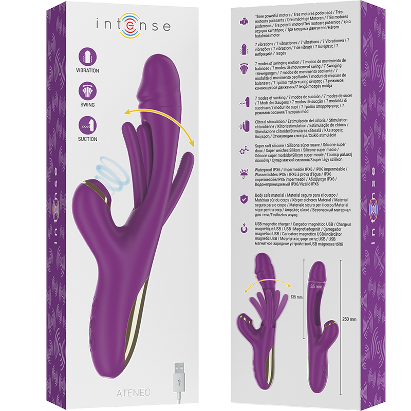 Vibratore multifunzione 7 vibrazioni con lingua oscillante e succhiare ricaricabile viola Intense