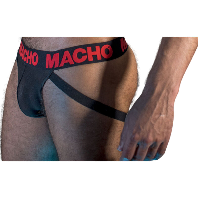 Sospensorio uomo semitrasparente nero rosso sexy comodo elasticizzato design accattivante supporto frontale Macho Underwear