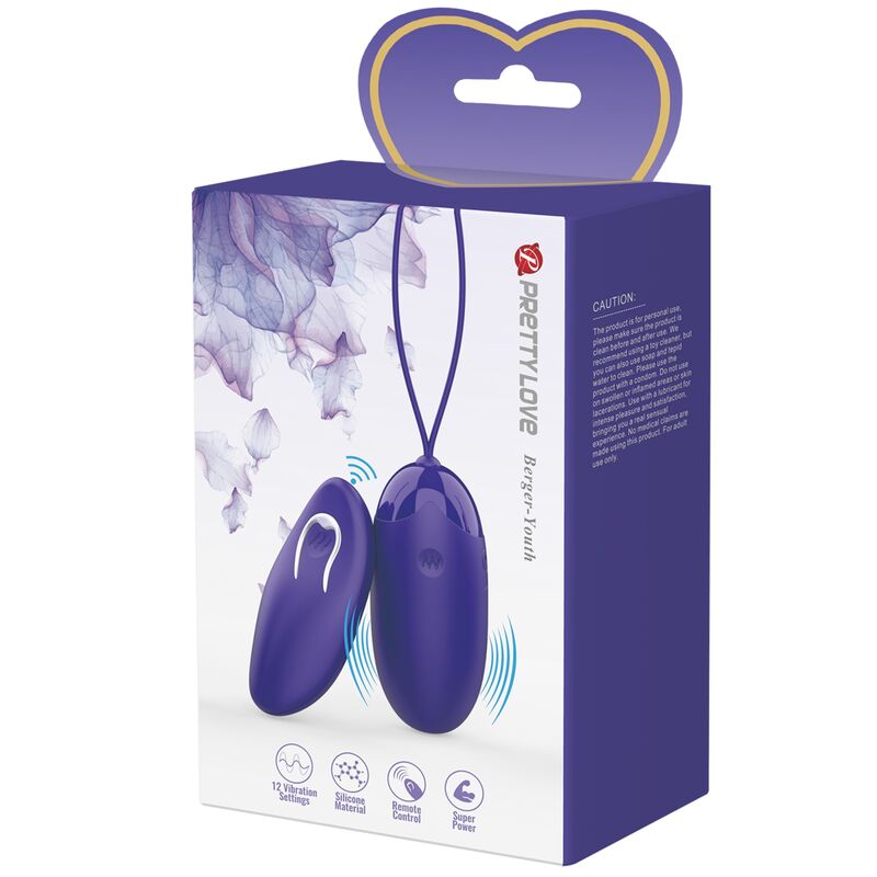 Ovetto vibrante a distanza con 12 funzioni di vibrazione in silicone viola controllato da telecomando Pretty Love Youth