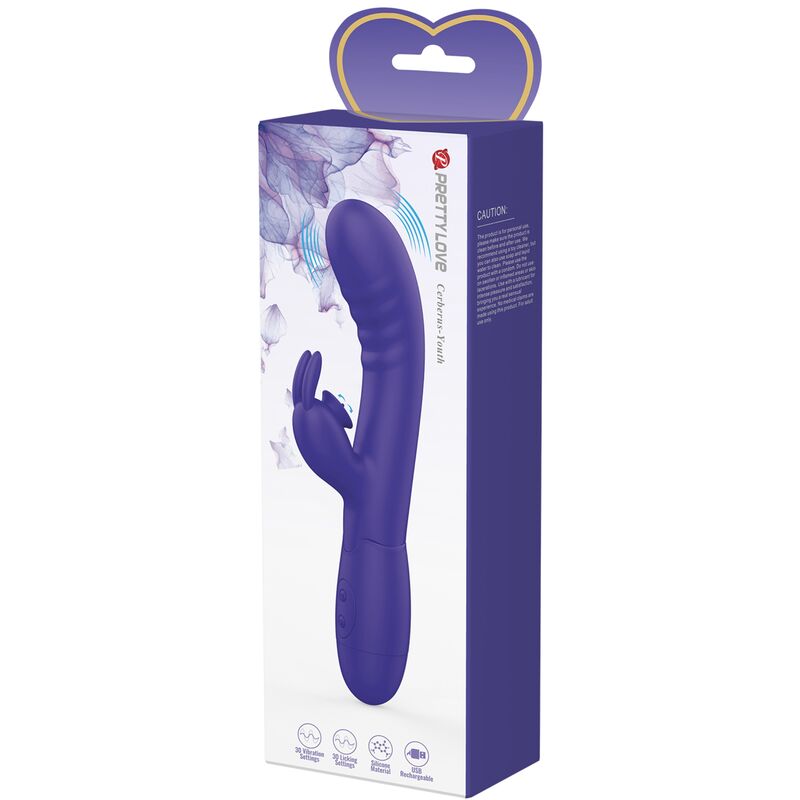 Vibratore rabbit in silicone ricaricabile 30 funzioni stimolazione punto G clitoridea viola Pretty Love Youth