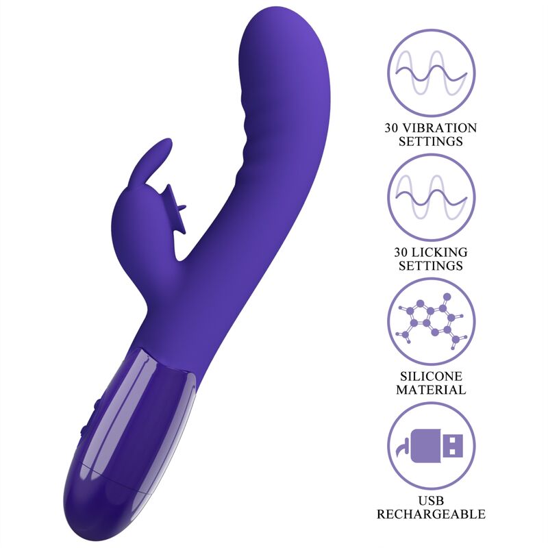 Vibratore rabbit in silicone ricaricabile 30 funzioni stimolazione punto G clitoridea viola Pretty Love Youth