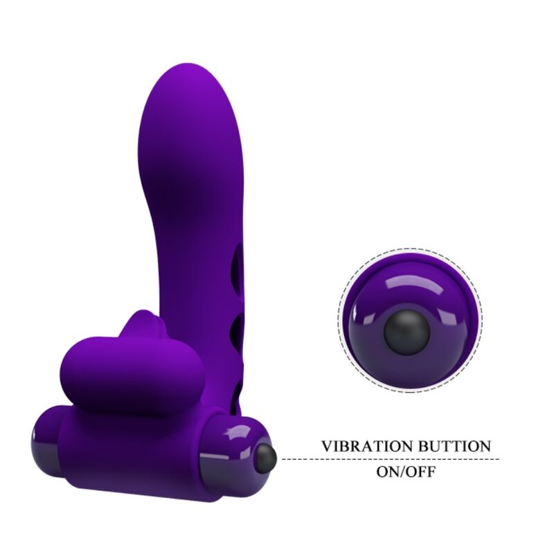 Vibratore per dita con manica in silicone 10 funzioni di vibrazione alimentato a batteria colore viola Pretty Love Male
