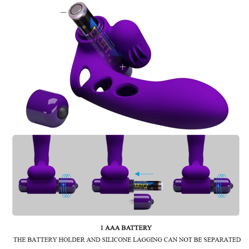 Vibratore per dita con manica in silicone 10 funzioni di vibrazione alimentato a batteria colore viola Pretty Love Male