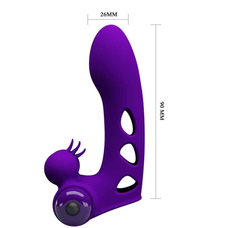 Vibratore per dita con manica in silicone 10 funzioni di vibrazione alimentato a batteria colore viola Pretty Love Male