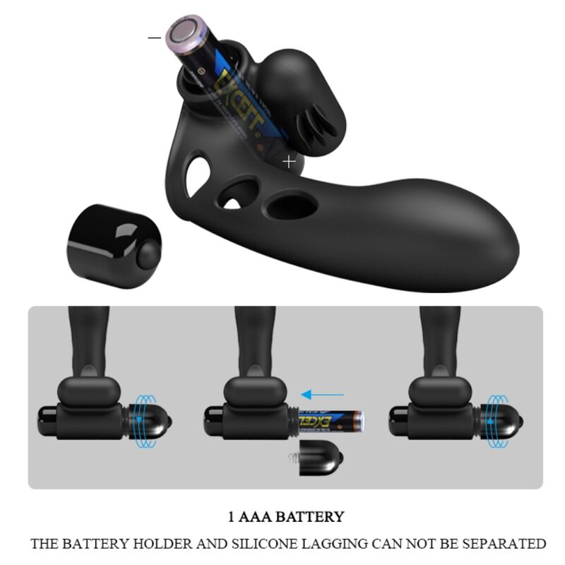 Vibratore ditale nero a 10 funzioni di vibrazione con rabbit in silicone senza fili Pretty Love Male