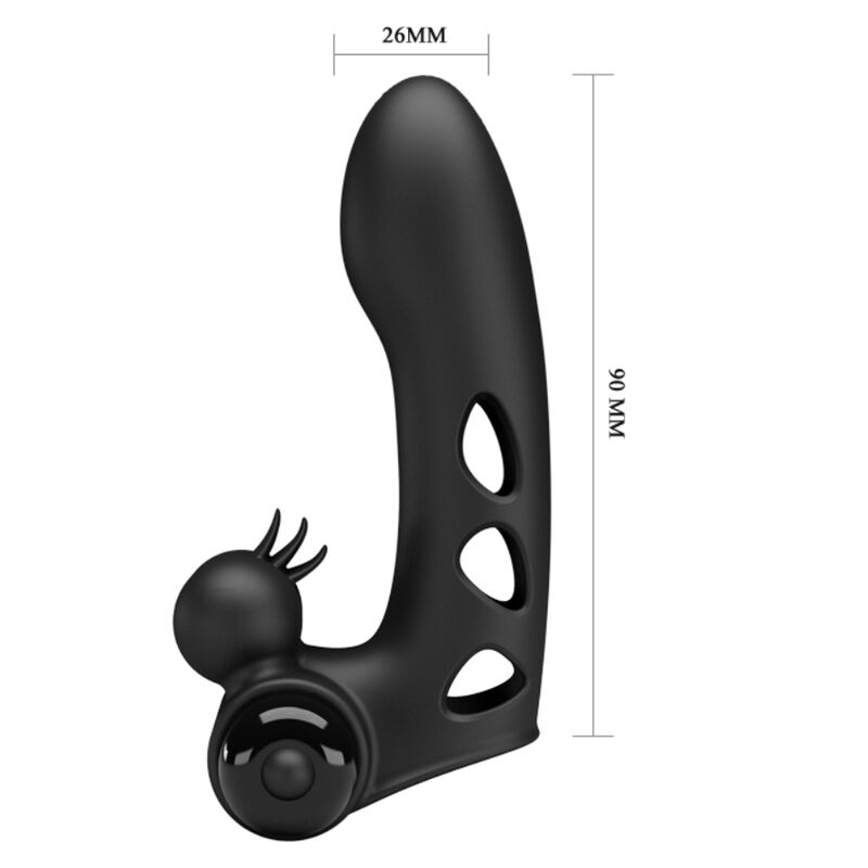 Vibratore ditale nero a 10 funzioni di vibrazione con rabbit in silicone senza fili Pretty Love Male