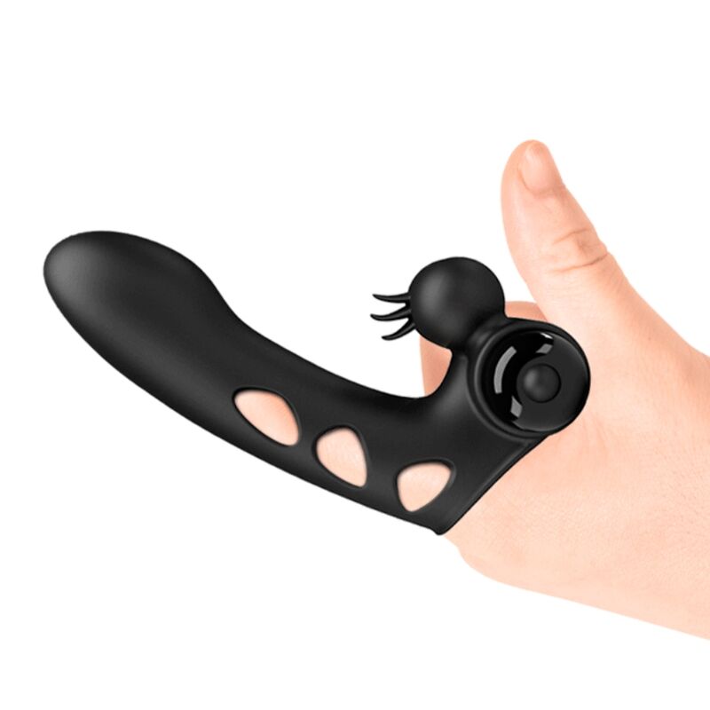 Vibratore ditale nero a 10 funzioni di vibrazione con rabbit in silicone senza fili Pretty Love Male