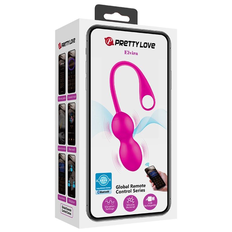 Sfere Kegel Vibranti Ricaricabili Rosa 12 Funzioni Silicone Controllo App Mobile Impermeabili Pretty Love Smart