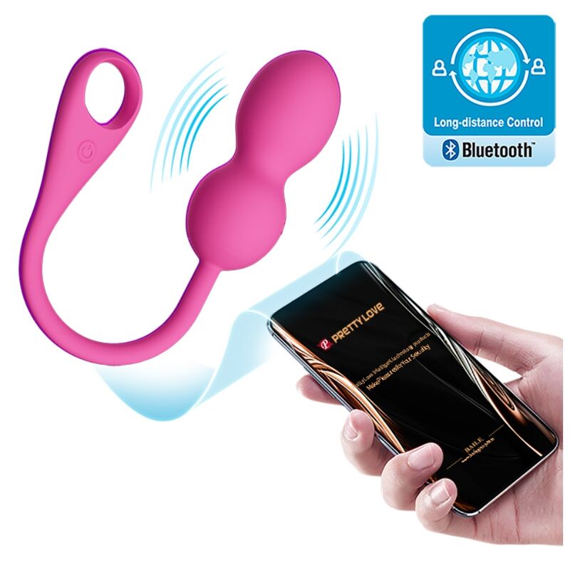 Sfere Kegel Vibranti Ricaricabili Rosa 12 Funzioni Silicone Controllo App Mobile Impermeabili Pretty Love Smart