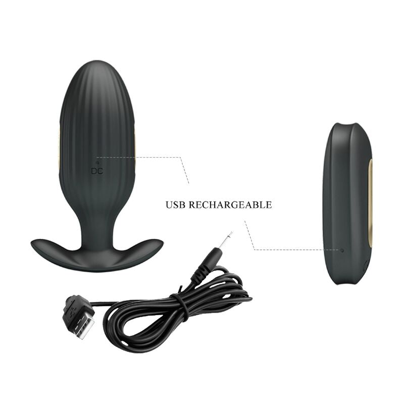 Vibratore anale ricaricabile nero con 7 vibrazioni 3 scariche elettriche telecomando wireless USB Pretty Love Bottom
