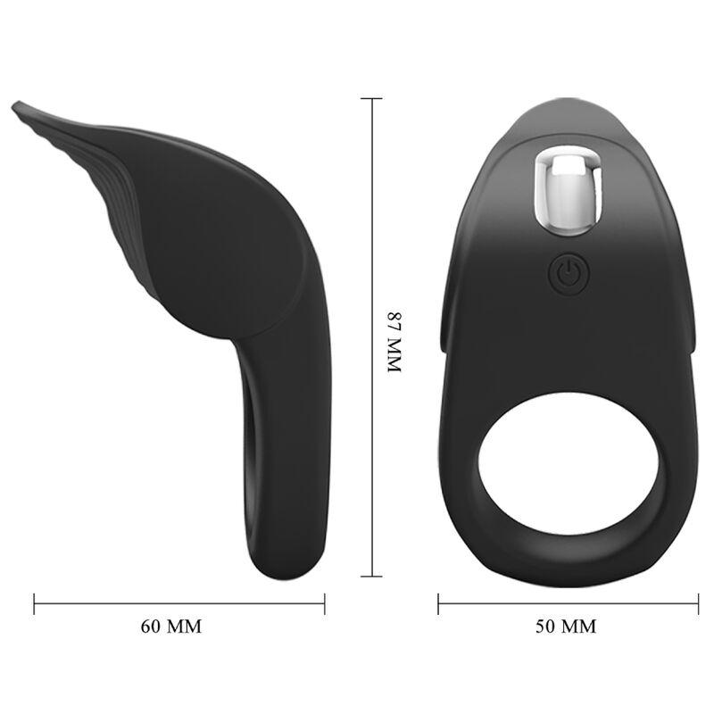 Anello fallico vibrante pene nero silicone elastico con 10 funzioni vibrazione ricaricabile USB potente Pretty Love