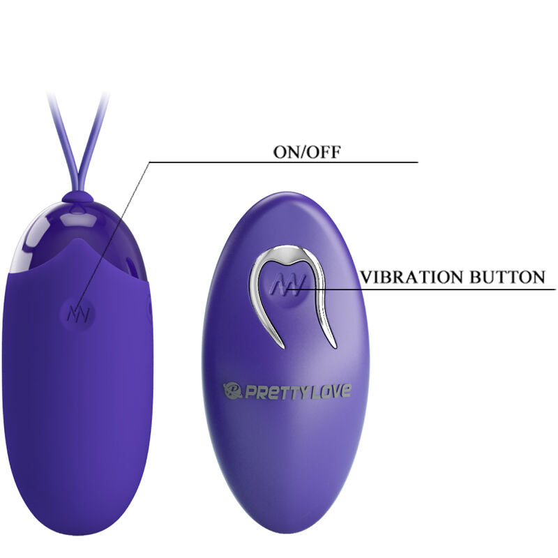 Ovetto vibrante a distanza con 12 funzioni di vibrazione in silicone viola controllato da telecomando Pretty Love Youth