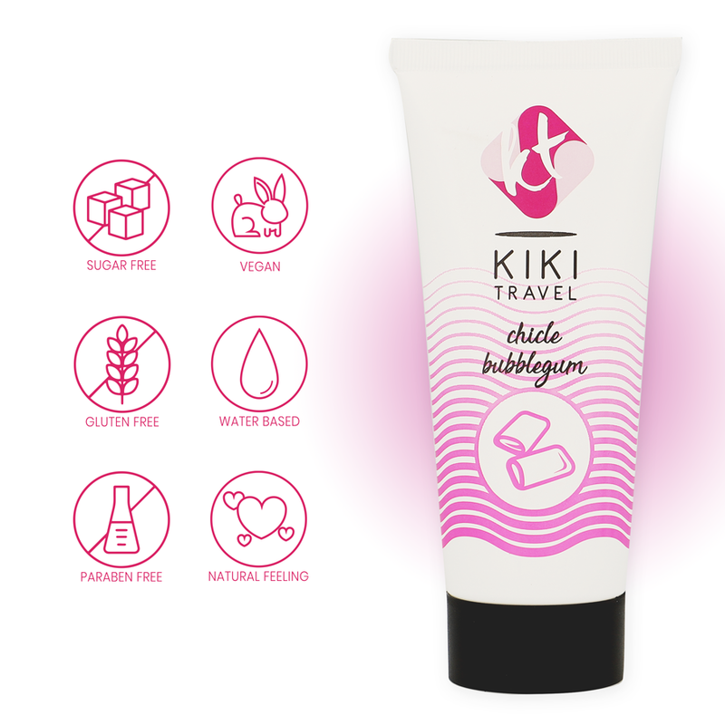 Gel lubrificante vegano a base d'acqua con Aloe Vera gusto gomma da masticare alla fragola 50 ml Kiki Travel