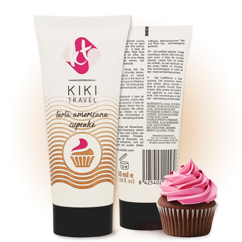 Lubrificante vegano a base d'acqua con gusto cupcake lunga durata senza parabeni e glutine 50 ml KIKÍ TRAVEL