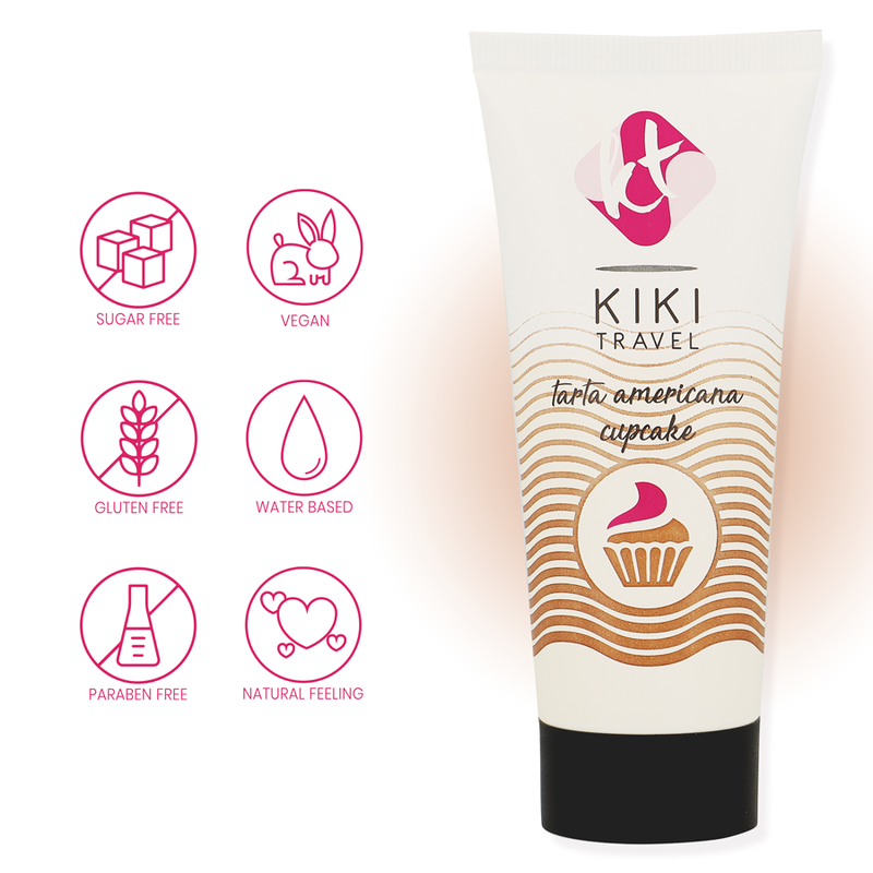 Lubrificante vegano a base d'acqua con gusto cupcake lunga durata senza parabeni e glutine 50 ml KIKÍ TRAVEL