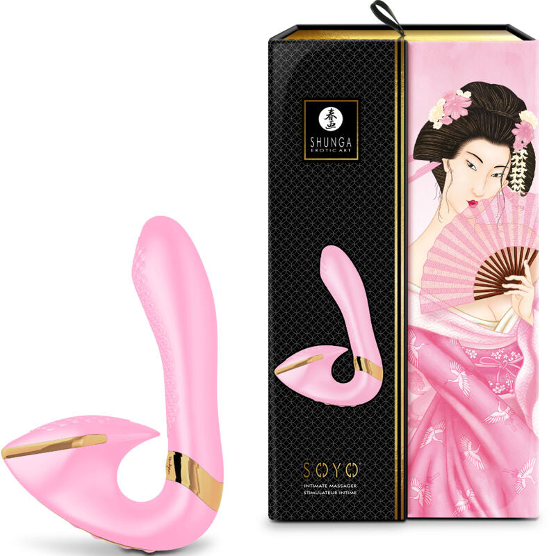 massaggiatore intimo Soyo rosa silicone impermeabile funzioni vibrazione multisensoriale ricaricabile Shunga Toys